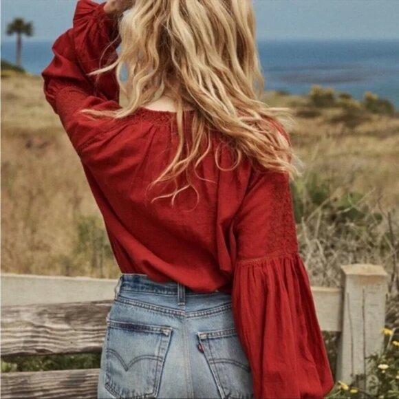 💕DOEN💕 Source Embroidered Gauze Top ~ Rust Burnt Orange XS *MissingTassle* - Picture 5 of 14